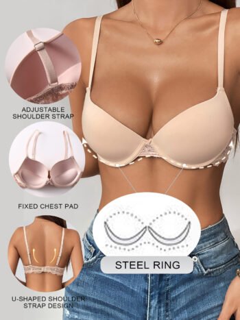OEM ODM Underwire Bra Nylon Spandex Push up Three Quarter Cup Adjustable Straps Daily Lingerie with Two Hook-and-eye Closure